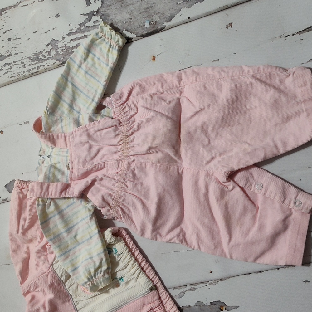 Vintage 80s Corduroy 3 piece Set Bunny Jacket Overalls - Picture 9 of 9